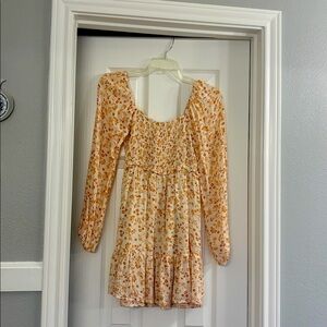 🍁👻Altar'd State Cream and Orange Floral Long Sleeve Dress XS